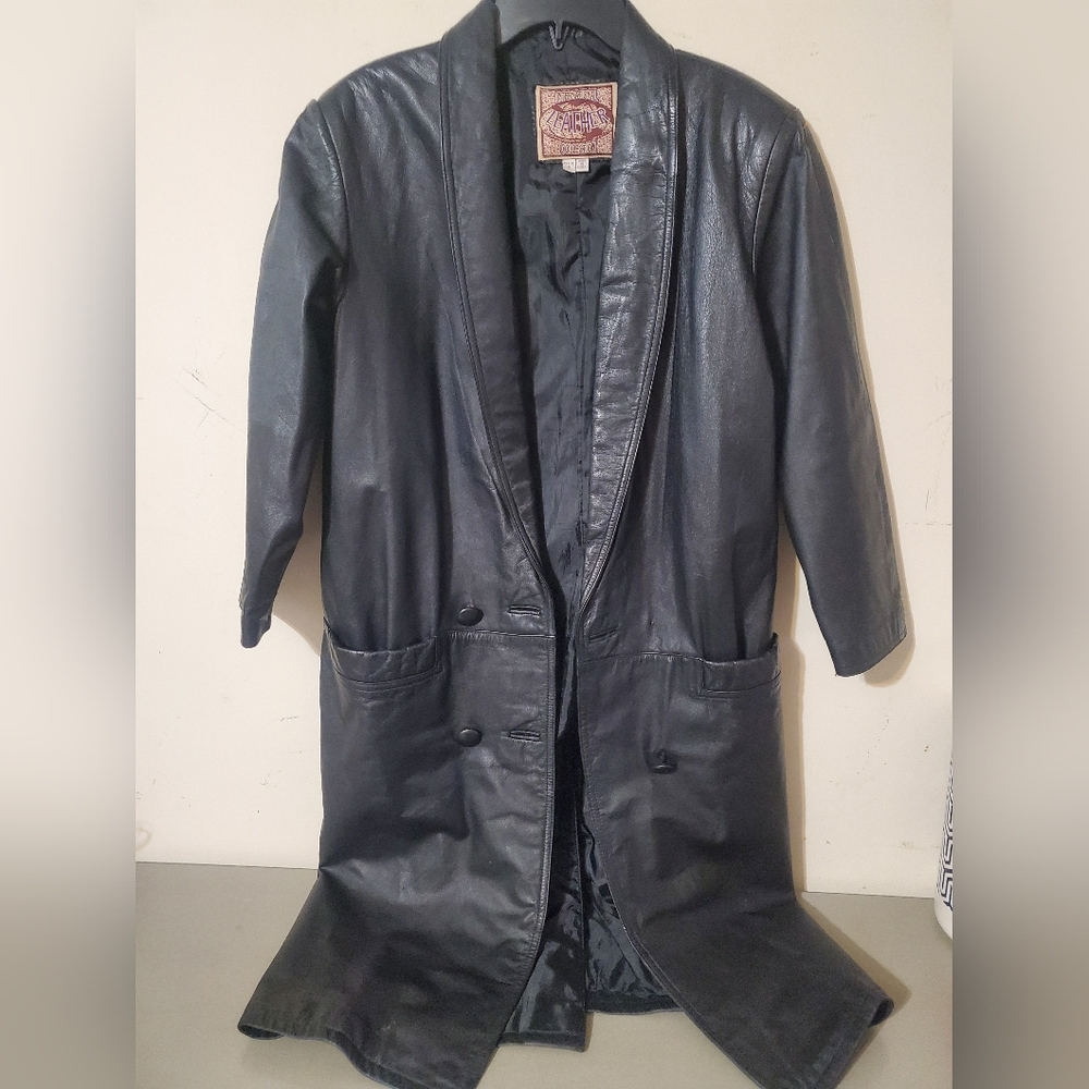Y2k International Leather Collection Black Leather Trench Coat Size Small Petite - Picture 12 of 14
